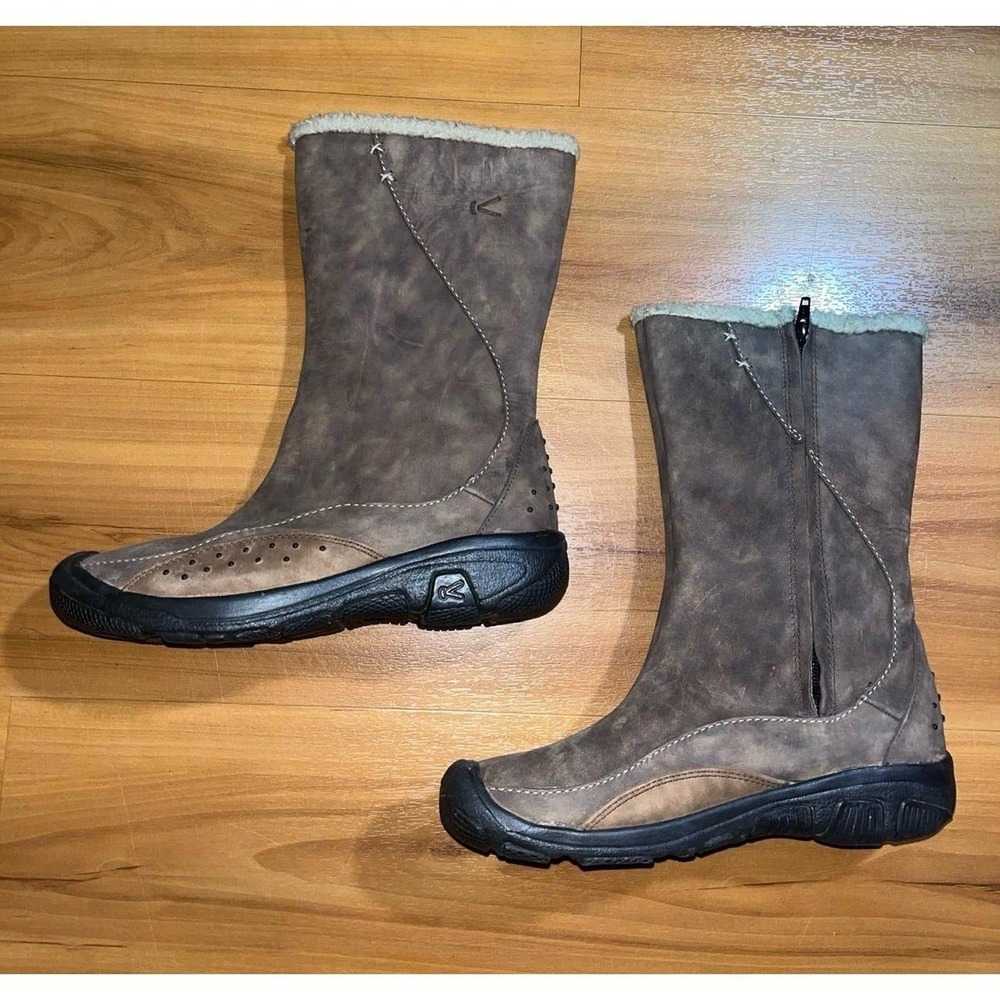 Womens r KEEN Stockholm Brown Leather Fur Lined Winter Boots,